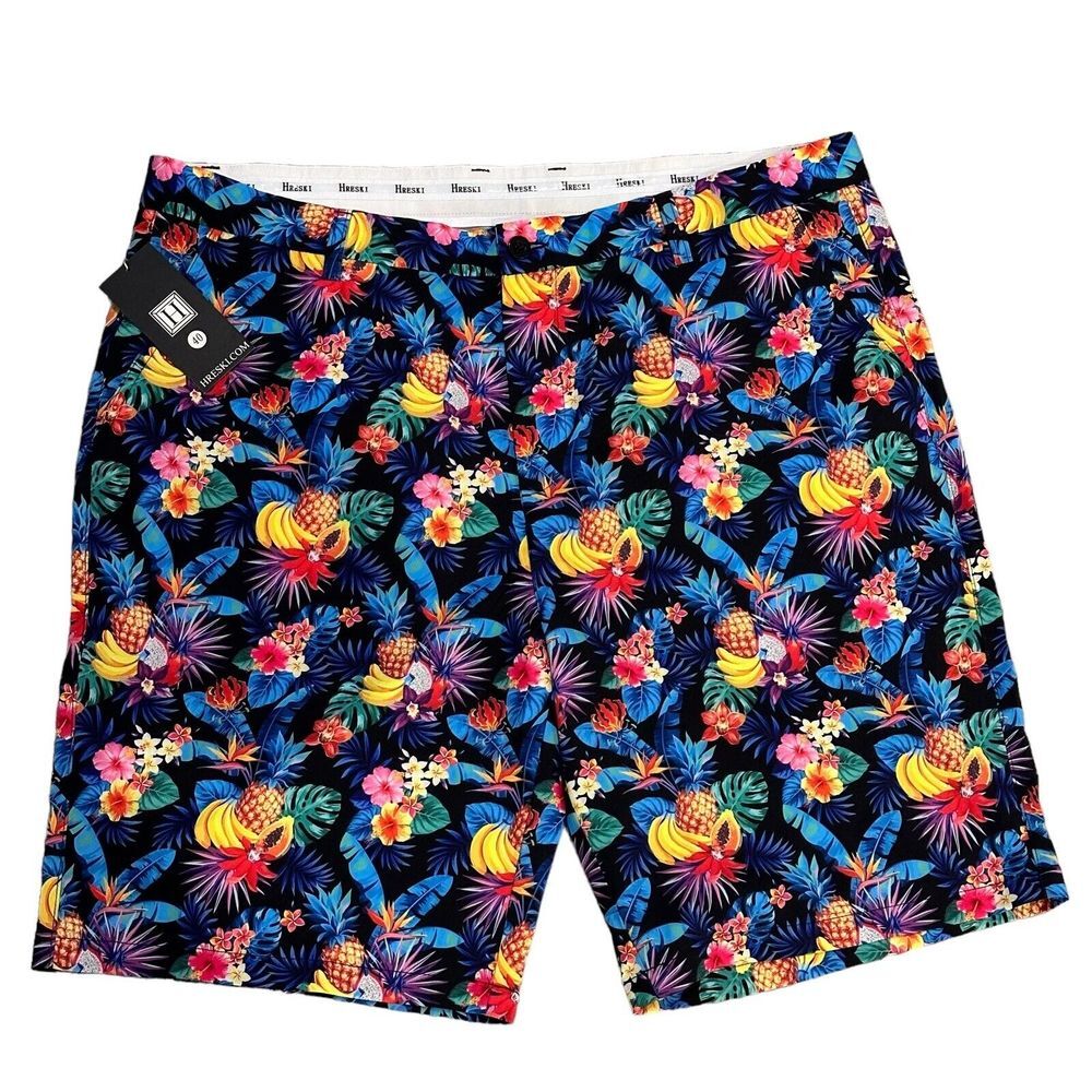 Hreski NEW Men's Size 40 Chino‎ Golf Shorts Multicolored Tropical Hawaiian Fruit